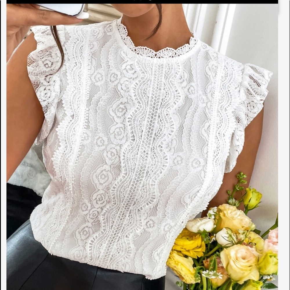 Boho Floral Mesh Lace Butterfly Sleeve Top Blouse Blue - Picture 5 of 14